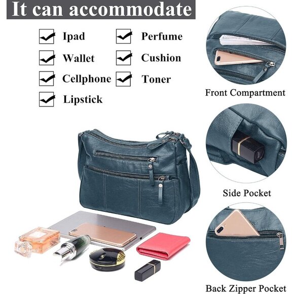 🆕 Volganik Rock PU Leather Shoulder Bag Women Blue Soft Pocketbooks Purse - Picture 6 of 7